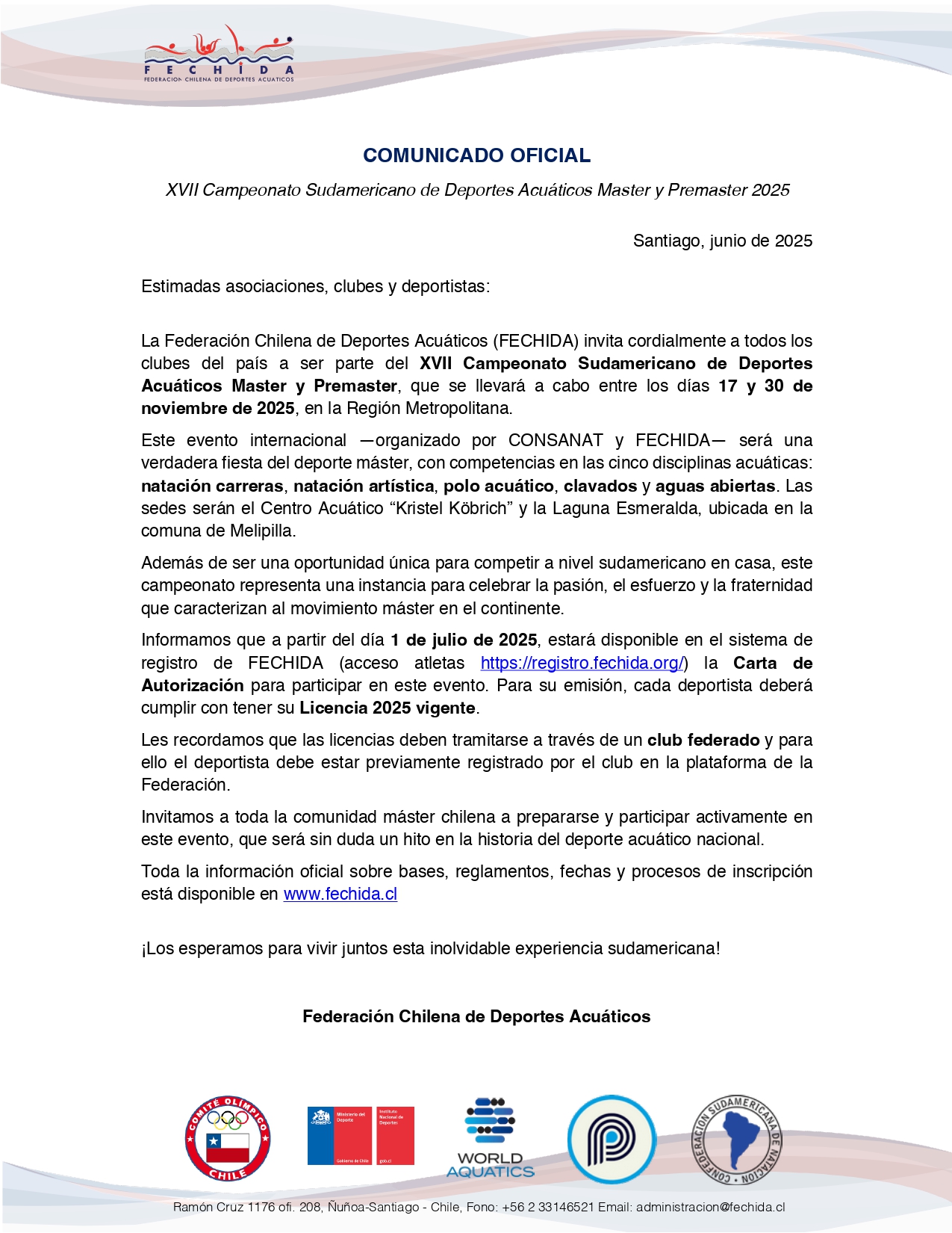 Comunicado Sudamericano Master y Pre Master 2025